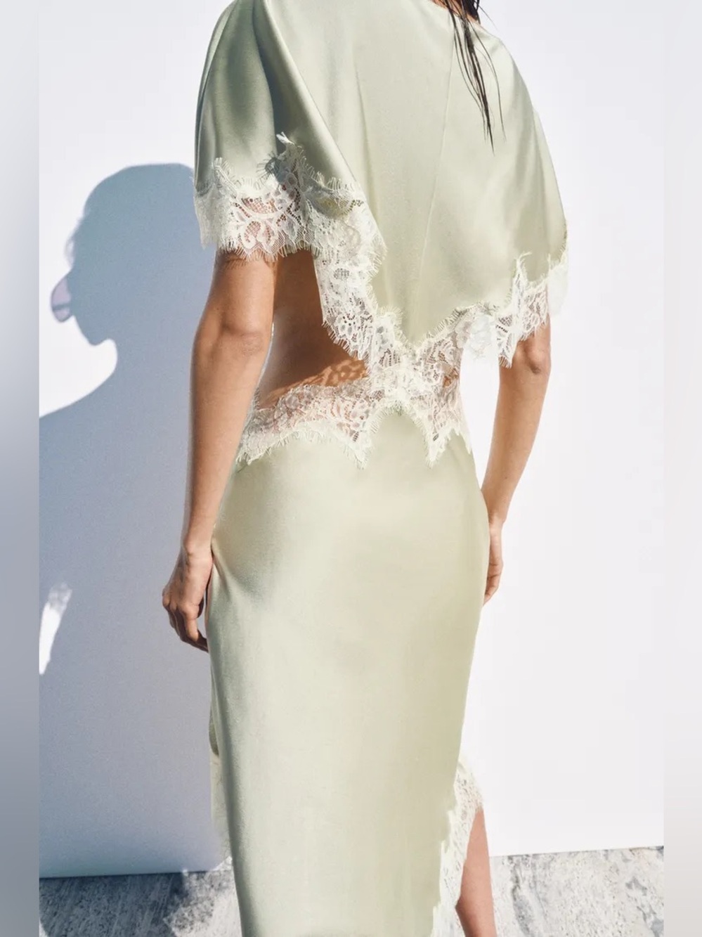 Zara Pale Mint High-Low Lace Trim Dress - Picture 5 of 10